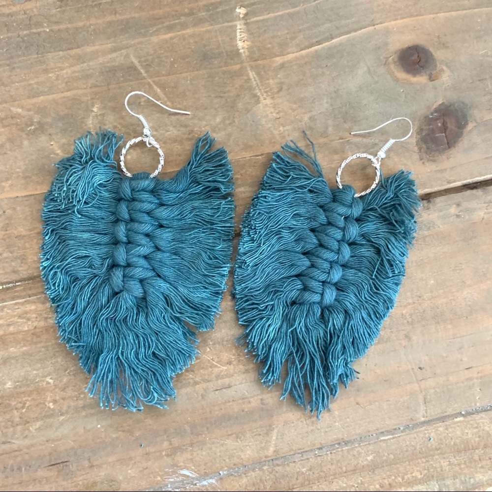 Macrame Feather Statement Earrings - image 1